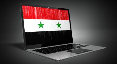 Suriye - ülke bayrağı ve dizüstü bilgisayarda ikili kod - 3D illüstrasyon