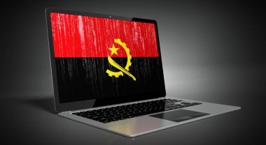 Angola - ülke bayrağı ve dizüstü bilgisayarda ikili kod - 3D illüstrasyon
