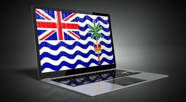 İngiliz Hint Okyanusu Bölgesi - ülke bayrağı ve dizüstü bilgisayar ekranında ikili kod - 3D illüstrasyon