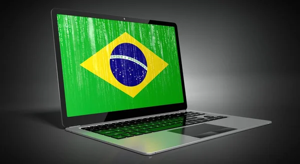 Бразилія Прапор Країни Двійковий Код Екрані Ноутбука Ілюстрація — стокове фото
