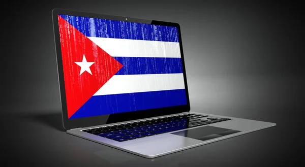 Kuba Country Flag Binární Kód Obrazovce Notebooku Ilustrace — Stock fotografie