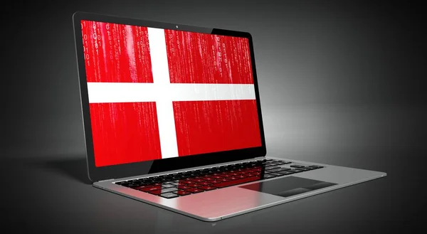 Dánsko Vlajka Země Binární Kód Obrazovce Notebooku Ilustrace — Stock fotografie