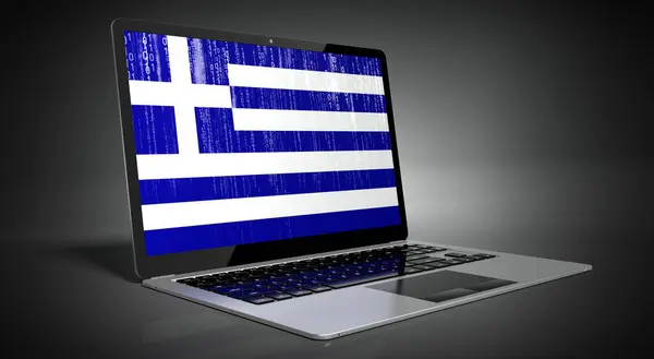 Ελλάδα Σημαία Χώρας Και Δυαδικός Κώδικας Στην Οθόνη Laptop Illustration — Φωτογραφία Αρχείου
