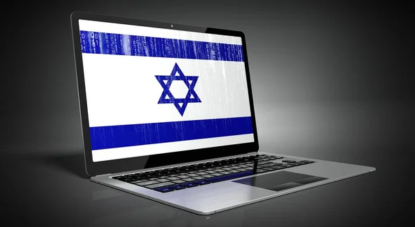 Izrael Flaga Kraju Kod Binarny Ekranie Laptopa Ilustracja — Zdjęcie stockowe