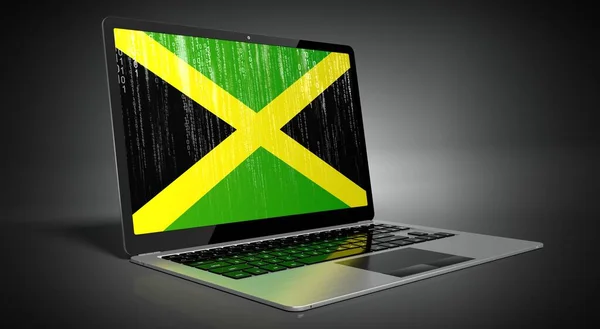 Jamaica Landvlag Binaire Code Laptopscherm Illustratie — Stockfoto