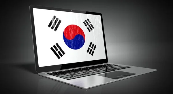Coreia Sul Bandeira País Código Binário Tela Laptop Ilustração — Fotografia de Stock