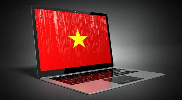 Vietnam Bendera Negara Dan Kode Biner Pada Layar Laptop Ilustrasi — Stok Foto