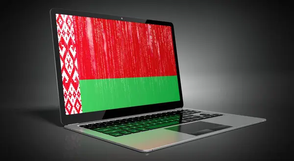 Belarus Ülke Bayrağı Dizüstü Bilgisayarda Ikili Kod Illüstrasyon — Stok fotoğraf