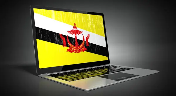 Brunei Bandeira País Código Binário Tela Laptop Ilustração — Fotografia de Stock