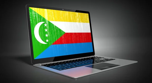 Comoren Landvlag Binaire Code Laptopscherm Illustratie — Stockfoto