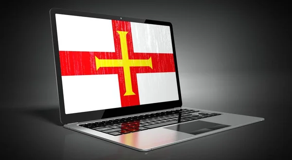 Guernsey Länderflagge Und Binärcode Auf Dem Laptop Bildschirm Illustration — Stockfoto