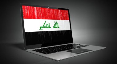 Irak - ülke bayrağı ve dizüstü bilgisayarda ikili kod - 3D illüstrasyon