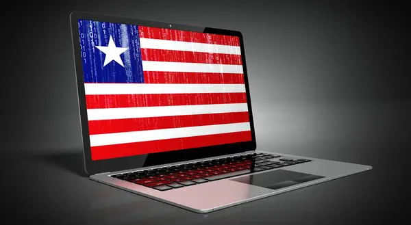 Либерия Флаг Страны Двоичный Код Экране Ноутбука Иллюстрация — стоковое фото
