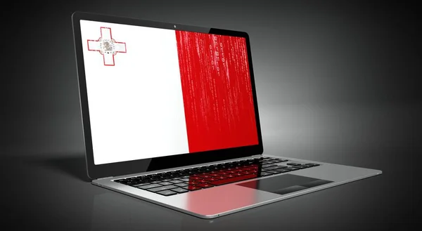 Malta Bandera Del País Código Binario Pantalla Del Ordenador Portátil —  Fotos de Stock
