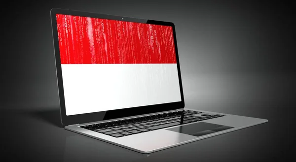 Monaco Bandeira País Código Binário Tela Laptop Ilustração — Fotografia de Stock