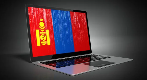 Mongolia Flaga Kraju Kod Binarny Ekranie Laptopa Ilustracja — Zdjęcie stockowe
