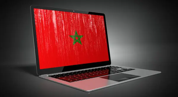 Μαρόκο Σημαία Χώρας Και Δυαδικό Κώδικα Στην Οθόνη Laptop Εικονογράφηση — Φωτογραφία Αρχείου