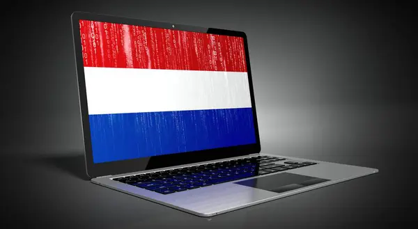 Нідерланди Прапор Країни Двійковий Код Екрані Ноутбука Ілюстрація — стокове фото