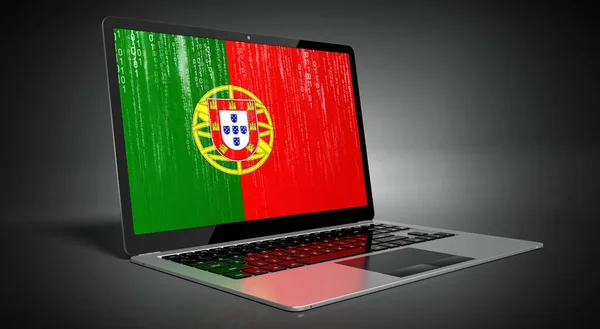 Portugal Bandeira País Código Binário Tela Laptop Ilustração — Fotografia de Stock