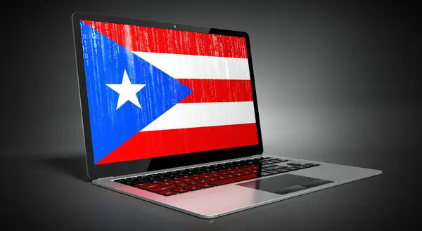 Πουέρτο Ρίκο Σημαία Χώρας Και Δυαδικό Κώδικα Στην Οθόνη Laptop — Φωτογραφία Αρχείου
