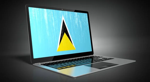 Saint Lucia Länderflagge Und Binärcode Auf Dem Laptop Bildschirm Illustration — Stockfoto