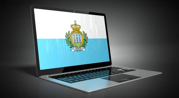San Marino Länderflagge Und Binärcode Auf Dem Laptop Bildschirm Illustration — Stockfoto