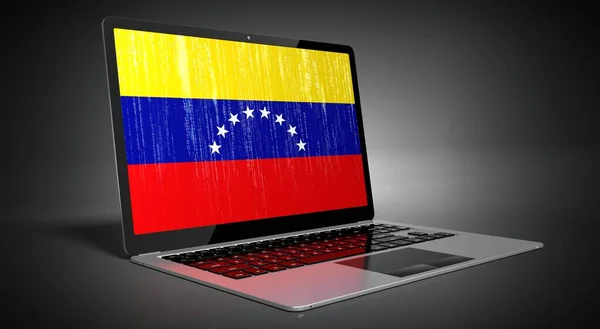 Венесуэла Флаг Страны Двоичный Код Экране Ноутбука Иллюстрация — стоковое фото