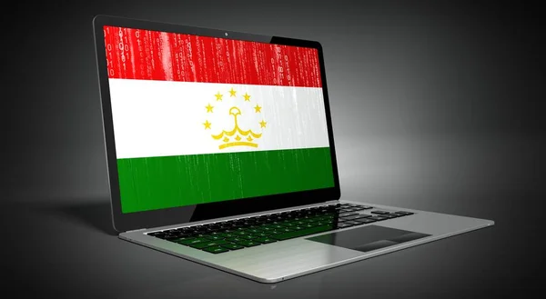 Tadzjikistan Land Flagga Och Binär Kod Bärbar Skärm Illustration — Stockfoto