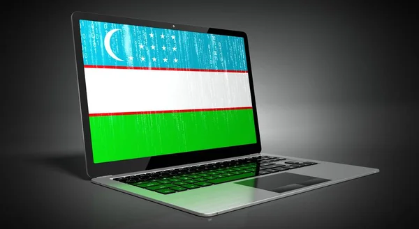 Uzbekistan Land Flagga Och Binär Kod Bärbar Skärm Illustration — Stockfoto