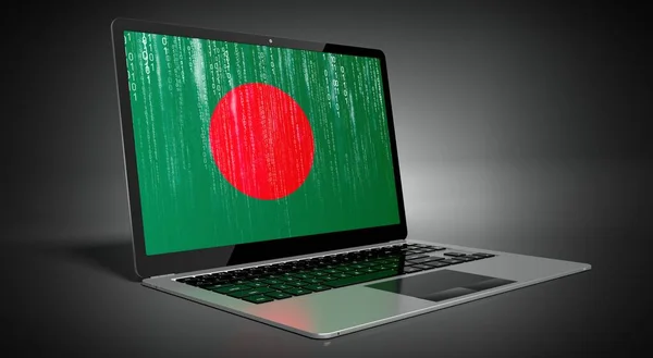 Bangladesh Bandeira País Código Binário Tela Laptop Ilustração — Fotografia de Stock
