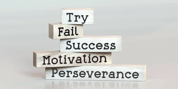 Tente Falhe Sucesso Motivação Perseverança Palavras Blocos Madeira Ilustração — Fotografia de Stock