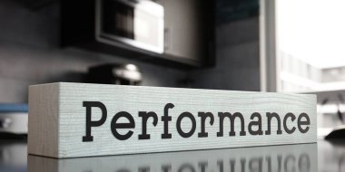 Performans - tahta bloktaki kelime - 3D illüstrasyon