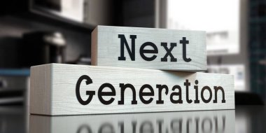 Sonraki nesil - tahta bloklardaki kelimeler - 3 boyutlu illüstrasyon