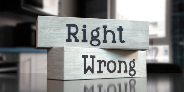 Doğru, yanlış - tahta bloklar üzerinde kelimeler - 3 boyutlu illüstrasyon