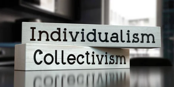 Individualismo Collettivismo Parole Blocchi Legno Illustrazione — Foto Stock