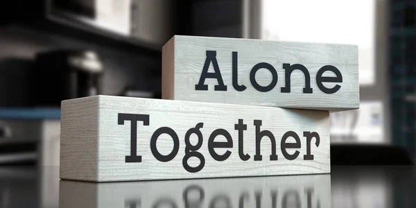 Alone Together Words Wood Blocks Illustration — Stok Foto