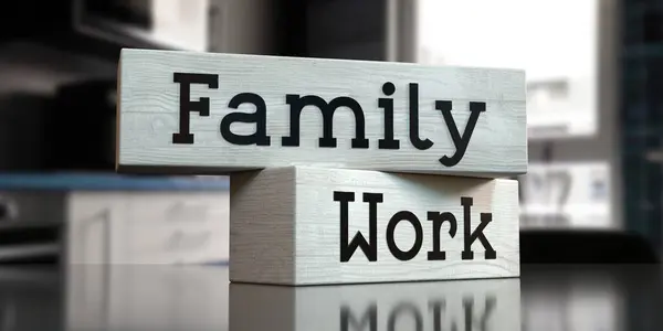 Familie Arbeit Wörter Auf Holzklötzen Illustration — Stockfoto