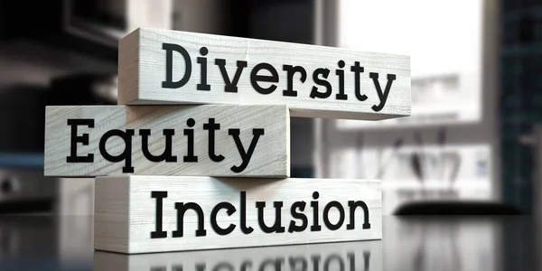 Diversidad Equidad Inclusión Palabras Sobre Bloques Madera Ilustración — Foto de Stock