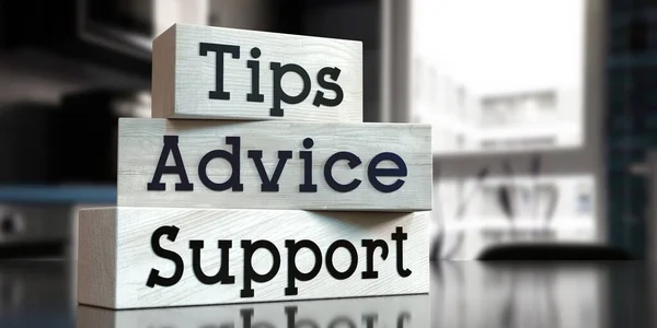 Tips Advice Support Words Wooden Blocks Illustration — Stock Photo, Image