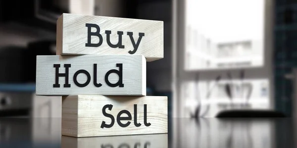 Comprar Segurar Vender Palavras Blocos Madeira Ilustração — Fotografia de Stock