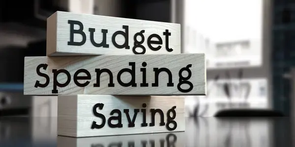 Orçamento Gastos Economia Palavras Blocos Madeira Ilustração — Fotografia de Stock