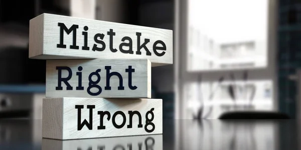 Mistake Right Wrong Words Wooden Blocks Illustration — Stock Photo, Image