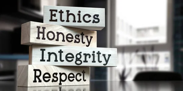 Etika Őszinteség Integritás Tisztelet Szavak Fablokkon Illusztráció — Stock Fotó