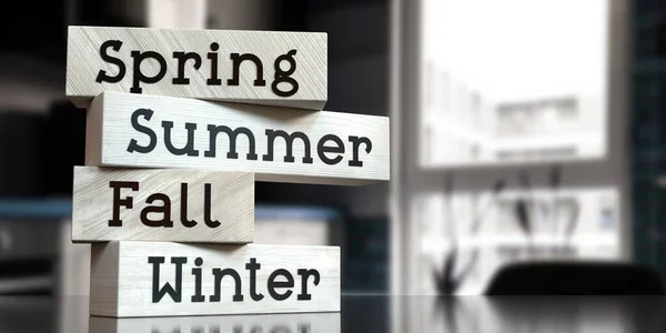Άνοιξη Καλοκαίρι Φθινόπωρο Χειμώνας Λέξεις Ξύλινα Μπλοκ Εικονογράφηση — Φωτογραφία Αρχείου