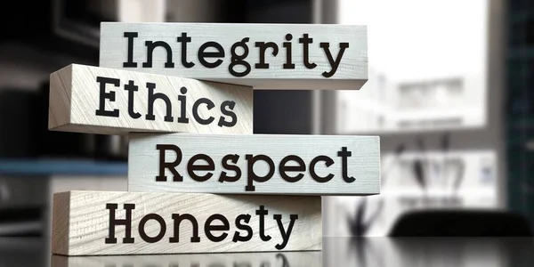 Integrita Etika Respekt Poctivost Slova Dřevěných Blocích Ilustrace — Stock fotografie