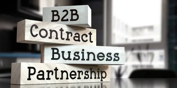 Contract B2B Business Partnership Woorden Houten Blokken Illustratie — Stockfoto