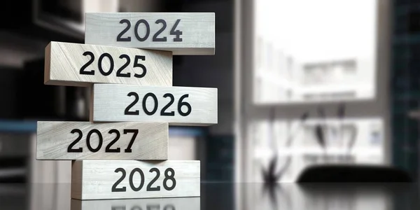 2024 2025 2026 2027 2027 목판에 새겨진 단어들 — 스톡 사진