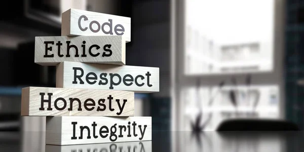 Kural Etik Saygı Dürüstlük Dürüstlük Ahşap Bloklar Üzerindeki Kelimeler Boyutlu — Stok fotoğraf