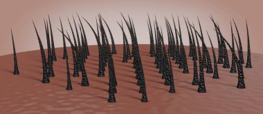 Kurumuş ve hasarlı saç kökleri - 3 boyutlu illüstrasyon