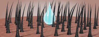 Bir damla şampuan ya da kozmetik saç köklerini yeniler - 3 boyutlu illüstrasyon